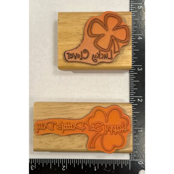 HTF DESIGNS Lucky Clover & St. Pattys Day Rubber Stamp Set Irish Canadian Maple - Picture 4 of 4